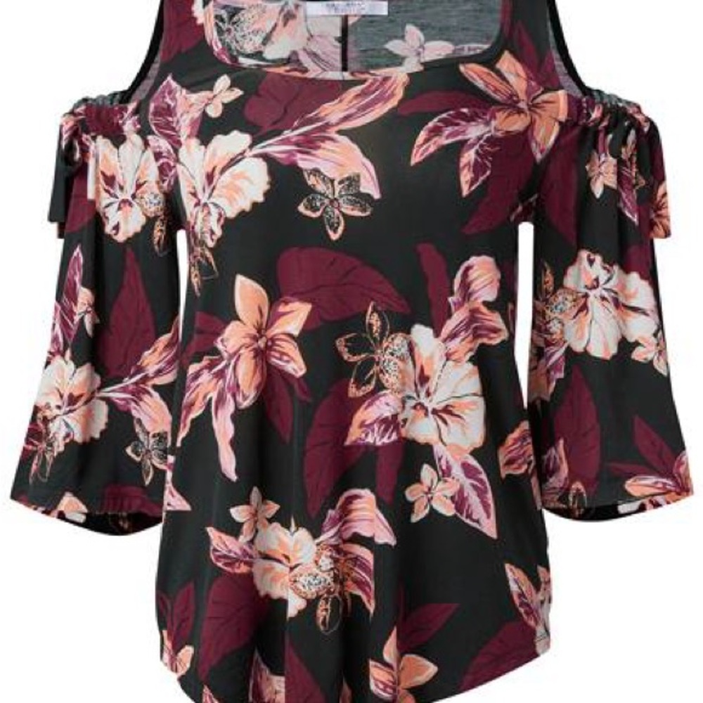 Printed Cold Shoulder Top - Picture 2 of 5